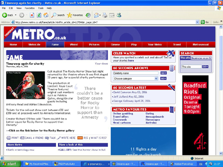 [ Metro Online - Toyah on front page ]